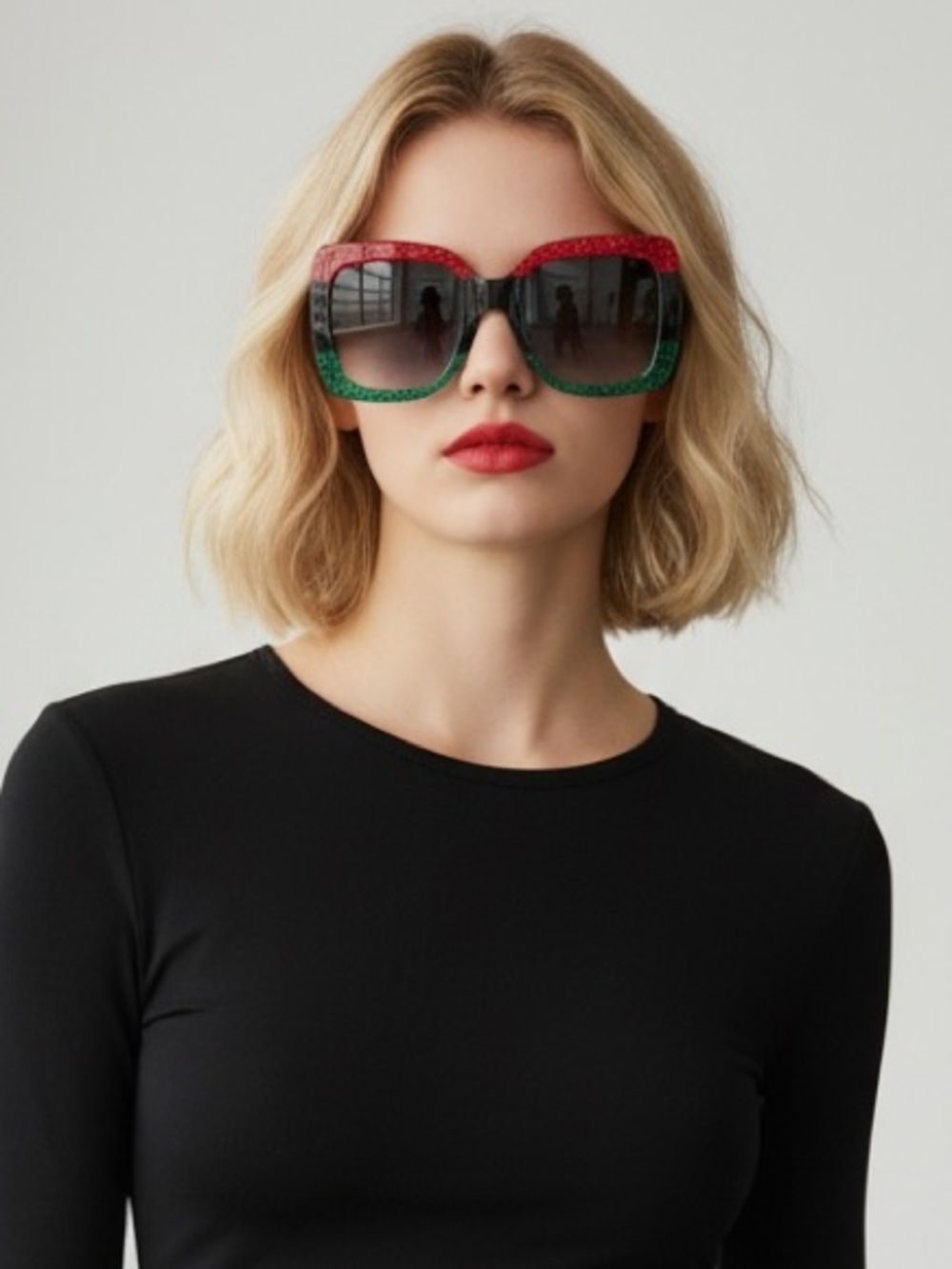 Gucci GG0083S Oversized Square Sunglasses Black & Red